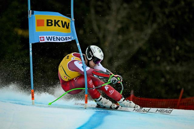 Austria's Lukas Feurstein competes in the FIS alpine skiing Men's World Cup Super G event in Wengen, Swiss Alps, on January 16, 2026. (Photo by Fabrice COFFRINI / AFP)