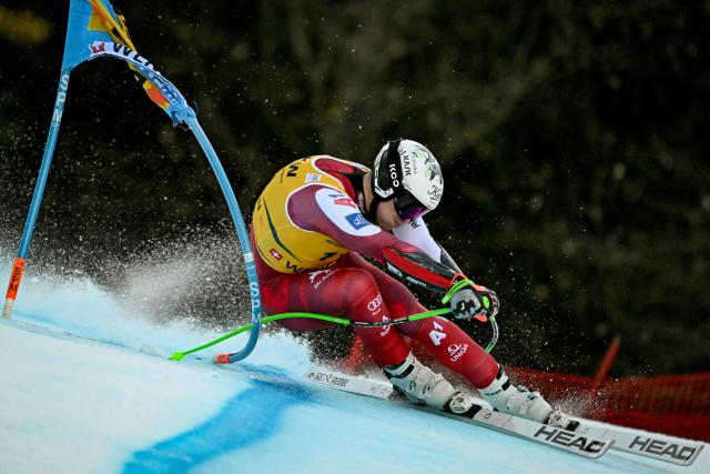Austria's Lukas Feurstein competes in the FIS alpine skiing Men's World Cup Super G event in Wengen, Swiss Alps, on January 16, 2026. (Photo by Fabrice COFFRINI / AFP)