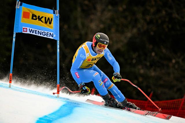 Italy's Christof Innerhofer competes in the FIS alpine skiing Men's World Cup Super G event in Wengen, Swiss Alps, on January 16, 2026. (Photo by Fabrice COFFRINI / AFP)