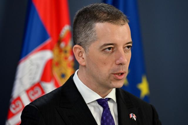 Serbian Foreign Minister Marko Djuric gives a joint press conference with his French counterpart in Belgrade on January 16, 2026. (Photo by Andrej ISAKOVIC / AFP)