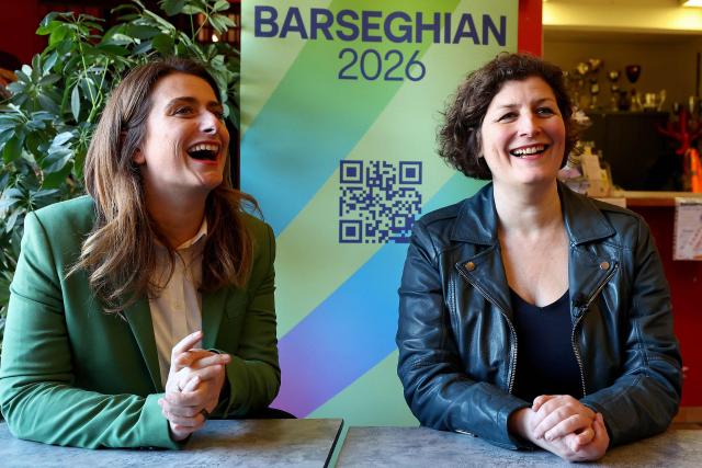 National secretary of French left-wing party The Ecologistes Marine Tondelier (L) and Strasbourg's Mayor Jeanne Barseghian, attend a press conference for Jeanne Barseghian's candidacy for re-election, in Strasbourg, eastern France, on January 16, 2026. (Photo by FREDERICK FLORIN / AFP)