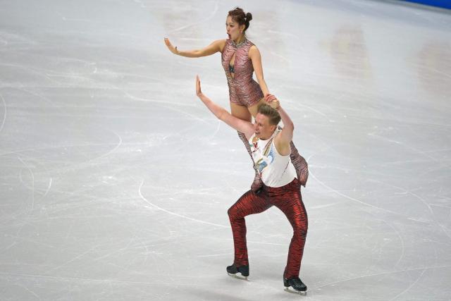 Finland's Yuka Orihara and Juho Pirinen perform during the Ice Dance Rhythm Dance discipline on day four of the ISU Figure Ice Skating European Championships in Sheffield, northern England on January 16, 2026. (Photo by Ian HODGSON / AFP)