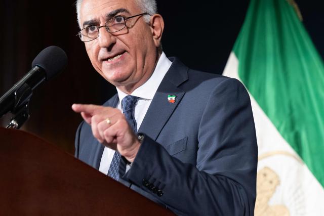 Reza Pahlavi, the US-based son of Iran's ousted former Shah Mohammed Reza Pahlavi,  speaks during a press conference at the National Press Club in Washington, DC on January 16, 2026. The son of Iran's late shah said Friday he was confident the Islamic republic would fall in the face of mass protests and called for intervention. Pahlavi has lived in exile in the United States since the 1979 Islamic revolution toppled his pro-Western father. (Photo by SAUL LOEB / AFP)