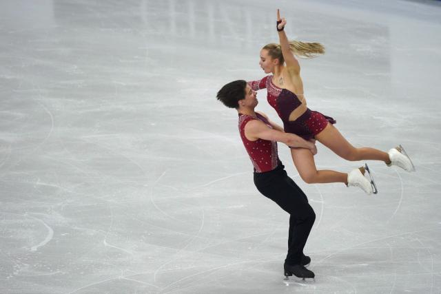 France's Loicia Demougeot and Theo Le Mercier perform during the Ice Dance Rhythm Dance discipline on day four of the ISU Figure Ice Skating European Championships in Sheffield, northern England on January 16, 2026. (Photo by Ian HODGSON / AFP)