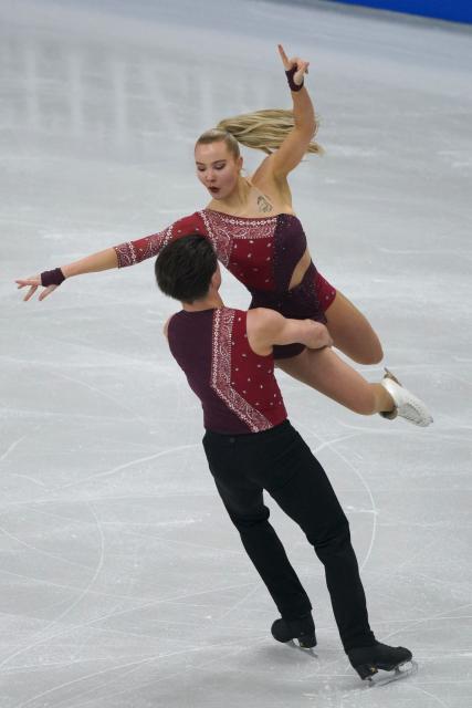 France's Loicia Demougeot and Theo Le Mercier perform during the Ice Dance Rhythm Dance discipline on day four of the ISU Figure Ice Skating European Championships in Sheffield, northern England on January 16, 2026. (Photo by Ian HODGSON / AFP)