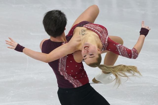 France's Loicia Demougeot and Theo Le Mercier perform during the Ice Dance Rhythm Dance discipline on day four of the ISU Figure Ice Skating European Championships in Sheffield, northern England on January 16, 2026. (Photo by Ian HODGSON / AFP)