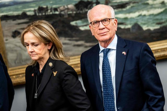 US Representative Democrat Madeleine Dean (L) and US Democratic Senator Peter Welch are seen after a meeting with members of the Danish Parliament, a Greenlandic committee and US Congress members at the Danish Parliament in Christiansborg in Copenhagen, Denmark, during a visit on January 16, 2026. (Photo by Ida Marie Odgaard / Ritzau Scanpix / AFP) / Denmark OUT