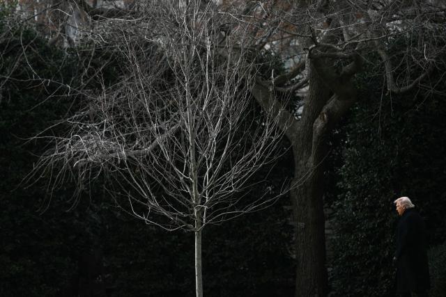 US President Donald Trump walks to board Marine One as he departs from the South Lawn of the White House in Washington, DC, on January 16, 2026. Trump is travelling to Palm Beach, Florida, to spend the weekend at his Mar-a-Lago residence. (Photo by Brendan SMIALOWSKI / AFP)