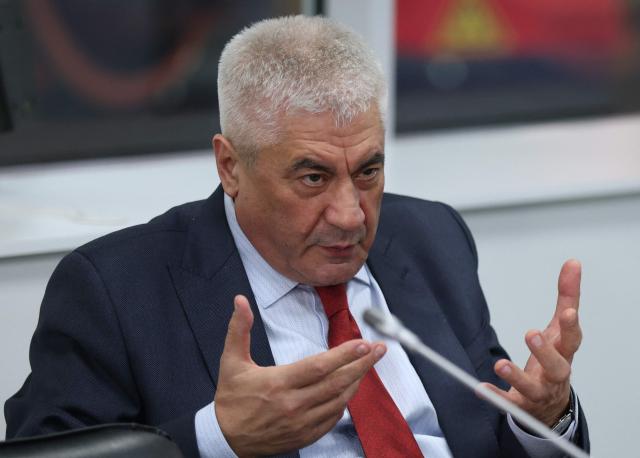 Russian Interior Minister Vladimir Kolokoltsev waits before a meeting on the development of autonomous systems at the Aminyevskoye depot of the Moscow Metro in Moscow on January 16, 2026. (Photo by Ramil Sitdikov / POOL / AFP)