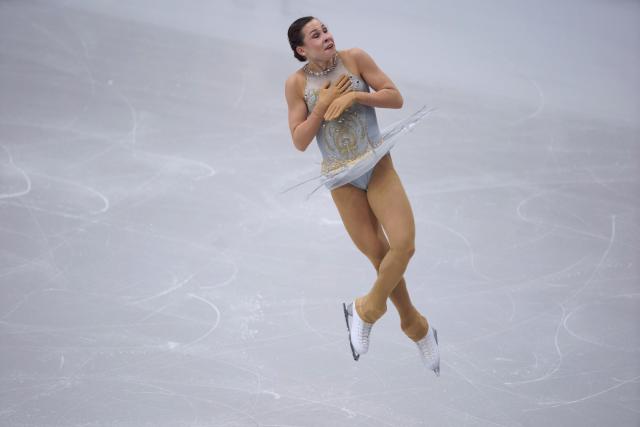 Cyprus' Stefania Yakovleva performs during the women's free skating discipline on day four of the ISU Figure Ice Skating European Championships in Sheffield, northern England on January 16, 2026. (Photo by Ian HODGSON / AFP)