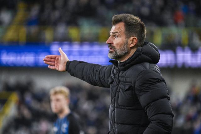 Club Brugge's Croatian head coach Ivan Leko gestures during the Belgian "Jupiler Pro League" football match between Club Brugge and RAAL La Louviere, at the Jan Breydel Stadium in Bruges on January 16, 2026. (Photo by Tom Goyvaerts / Belga / AFP) / Belgium OUT