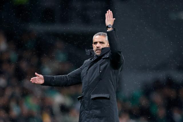 Sporting Lisbon's Portuguese coach Rui Manuel Borges gestures during the Portuguese League football match between Sporting CP and Casa Pia AC at Jose Alvalade stadium in Lisbon on January 16, 2026. (Photo by Filipe AMORIM / AFP)