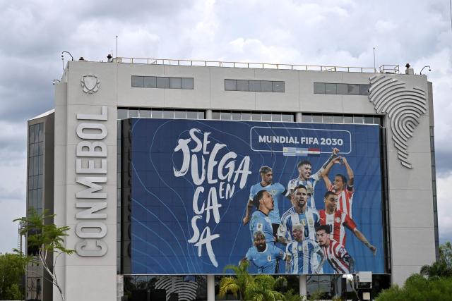 View of the South American Football Confederation (Conmebol) headquarters in Luque, Paraguay, on January 16, 2026. (Photo by Luis ROBAYO / AFP)