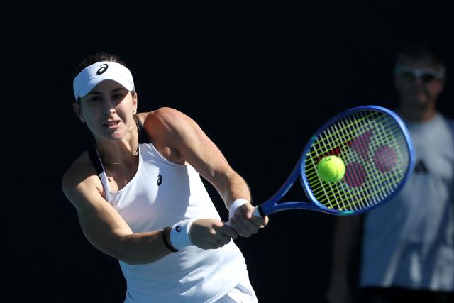 Switzerland’s Belinda Bencic attends a practice session ahead of the 2026 Australian Open tennis tournament in Melbourne on January 17, 2026. (Photo by DAVID GRAY / AFP)