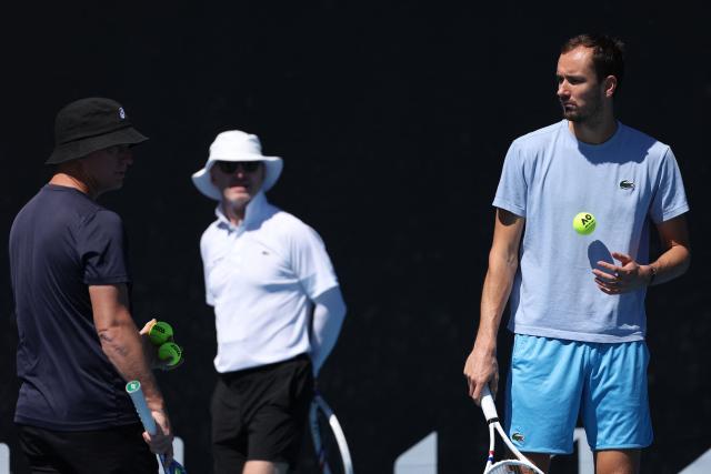 Russia's Daniil Medvedev attends a practice session ahead of the 2026 Australian Open tennis tournament in Melbourne on January 17, 2026. (Photo by Martin KEEP / AFP)