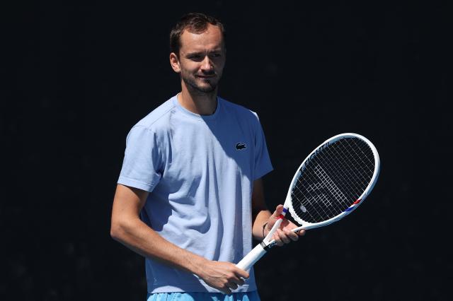 Russia's Daniil Medvedev attends a practice session ahead of the 2026 Australian Open tennis tournament in Melbourne on January 17, 2026. (Photo by Martin KEEP / AFP)