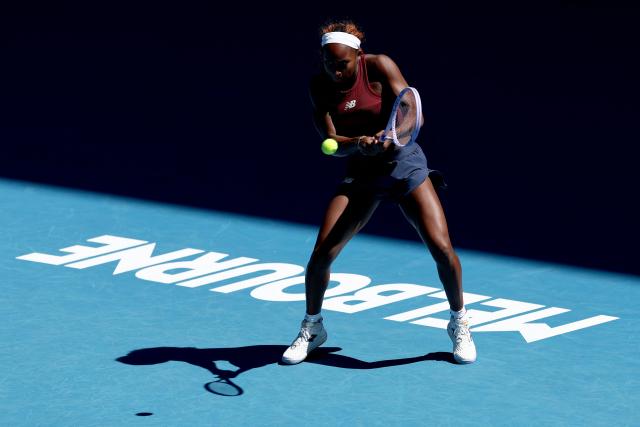USA's Coco Gauff attends a practice session ahead of the 2026 Australian Open tennis tournament in Melbourne on January 17, 2026. (Photo by Izhar Khan / AFP)