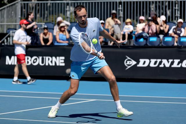 Russia's Daniil Medvedev attends a practice session ahead of the 2026 Australian Open tennis tournament in Melbourne on January 17, 2026. (Photo by Martin KEEP / AFP)