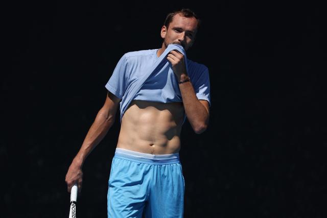 Russia's Daniil Medvedev attends a practice session ahead of the 2026 Australian Open tennis tournament in Melbourne on January 17, 2026. (Photo by Martin KEEP / AFP)