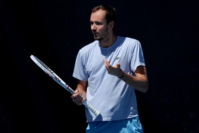 Russia's Daniil Medvedev attends a practice session ahead of the 2026 Australian Open tennis tournament in Melbourne on January 17, 2026. (Photo by Martin KEEP / AFP)