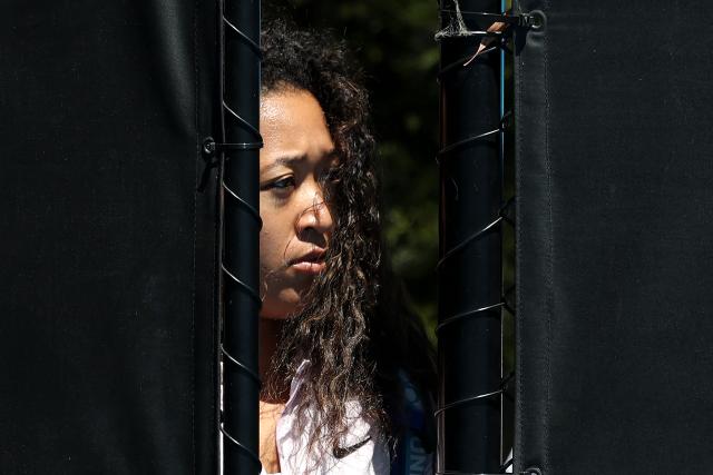 Japan's Naomi Osaka arrives for a practice session ahead of the 2026 Australian Open tennis tournament in Melbourne on January 17, 2026. (Photo by DAVID GRAY / AFP)