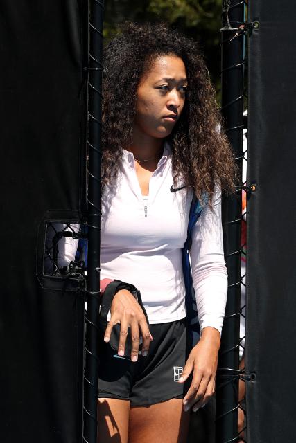 Japan's Naomi Osaka arrives for a practice session ahead of the 2026 Australian Open tennis tournament in Melbourne on January 17, 2026. (Photo by DAVID GRAY / AFP)