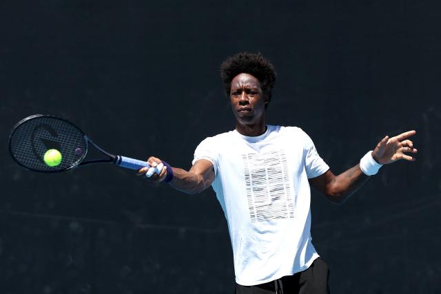 France's Gael Monfils attends a practice session ahead of the 2026 Australian Open tennis tournament in Melbourne on January 17, 2026. (Photo by Izhar Khan / AFP)