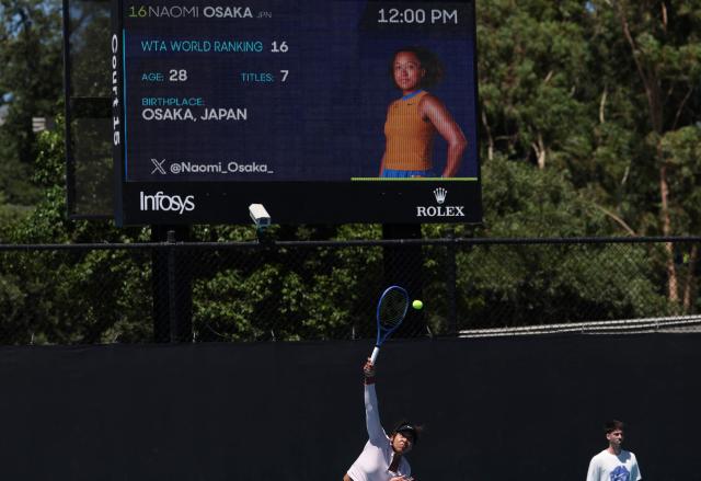 Japan's Naomi Osaka attends a practice session ahead of the 2026 Australian Open tennis tournament in Melbourne on January 17, 2026. (Photo by DAVID GRAY / AFP)