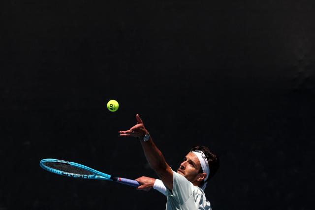 Italy's Lorenzo Musetti attends a practice session ahead of the 2026 Australian Open tennis tournament in Melbourne on January 17, 2026. (Photo by DAVID GRAY / AFP)