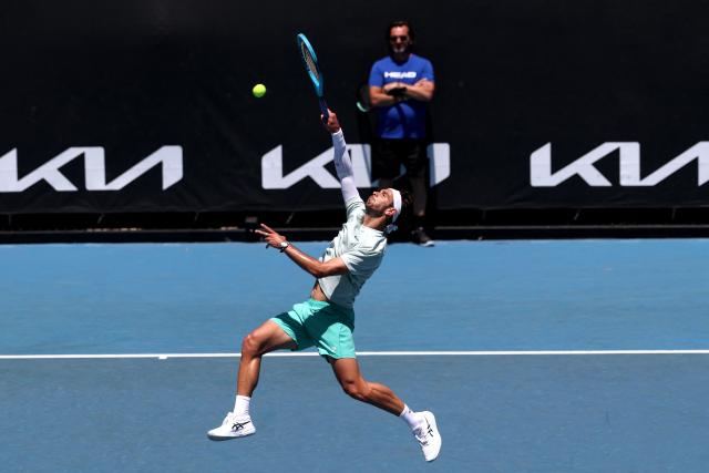 Italy's Lorenzo Musetti attends a practice session ahead of the 2026 Australian Open tennis tournament in Melbourne on January 17, 2026. (Photo by DAVID GRAY / AFP)