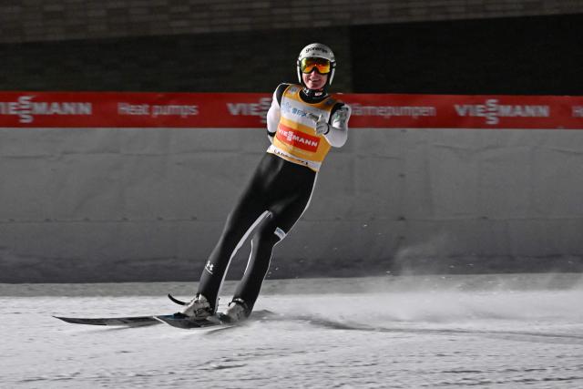 Slovenia's Domen Prevc reacts after his second jump in the individual large hill HS137 competition on the second day of men's FIS Ski Jumping World Cup competition in Sapporo on January 17, 2026. (Photo by Toshifumi KITAMURA / AFP)