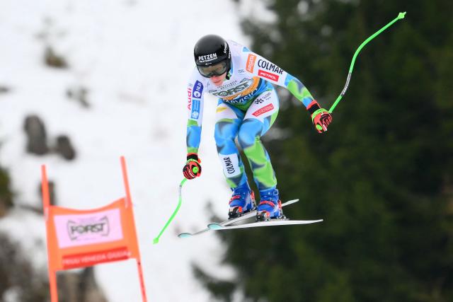 Slovenia's Ilka Stuhec competes during the Women's Downhill event of FIS Alpine Skiing World Cup in Tarvisio, Italy on January 17, 2026. (Photo by Marco BERTORELLO / AFP)