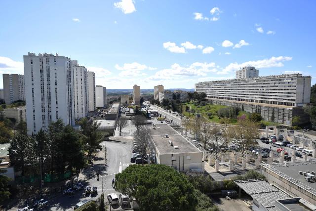 (FILES) This picture taken on March 27, 2021 shows the Pissevin popular neighbourhood in Nimes, before a visit of French Prime minister as part of a one-day-trip in the southern French department of Gard focused on urbanity issues. The alleged murderer of a 22-year-old man in the Pissevin district of Nimes in January 2021 goes on trial in Nimes on January 19, 2026. (Photo by Sylvain THOMAS / AFP)