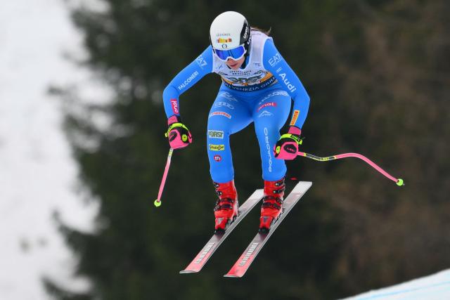 Italy's Nadia Delago competes during the Women's Downhill event of FIS Alpine Skiing World Cup in Tarvisio, Italy on January 17, 2026. (Photo by Marco BERTORELLO / AFP)