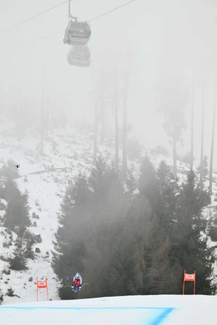 Austria's Riccarda Haaser competes during the Women's Downhill event of FIS Alpine Skiing World Cup in Tarvisio, Italy on January 17, 2026. (Photo by Marco BERTORELLO / AFP)
