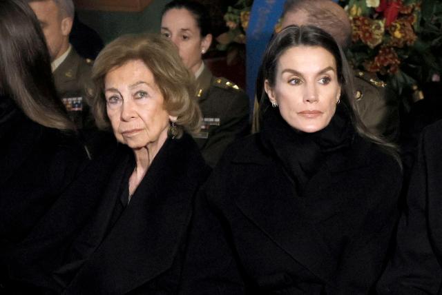 Spain's Queen Letizia (R) and former Queen Sofia attend a memorial service for Princess Irene of Greece at the Greek Orthodox Cathedral of Saint Andrew and Saint Demetrius on January 17, 2026 in Madrid. Princess Irene of Greece, maternal aunt of King Felipe VI of Spain, died on January 15, 2026 at the age of 83, the Royal Household announced in a statement. Born on May 11, 1942, in Cape Town, South Africa, Princess Irene of Greece was the younger sister of Queen Sofía, whose husband, Juan Carlos, abdicated in 2014 in favor of his son, Felipe VI. (Photo by Andres BALLESTEROS / POOL / AFP)