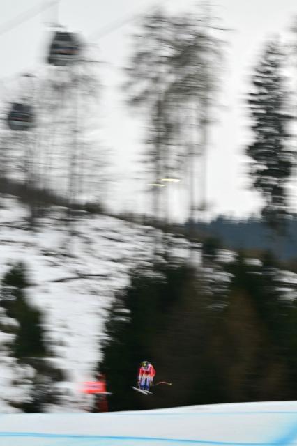Italy's Roberta Melesi competes during the Women's Downhill event of FIS Alpine Skiing World Cup in Tarvisio, Italy on January 17, 2026. (Photo by Marco BERTORELLO / AFP)