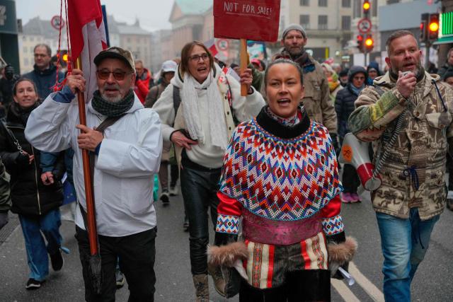 Protesters march during a rally under the slogans 'hands off Greenland' and 'Greenland for Greenlanders', heading to the US embassy in Copenhagen, Denmark on January 17, 2026. (Photo by Emil Helms / Ritzau Scanpix / AFP) / Denmark OUT