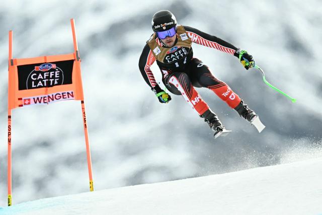 Canada's Cameron Alexander competes in the men's Alpine downhill race of the FIS Alpine Skiing World Cup in Wengen, on January 17, 2026. (Photo by Fabrice COFFRINI / AFP)