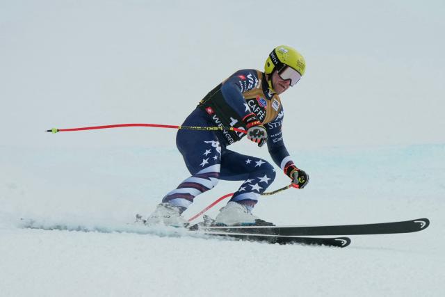 US' Ryan Cochran-Siegle reacts in the finish area of the men's Alpine downhill race of the FIS Alpine Skiing World Cup in Wengen, on January 17, 2026. (Photo by Dimitar DILKOFF / AFP)
