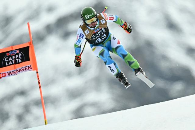 Slovenia's Martin Cater competes in the men's Alpine downhill race of the FIS Alpine Skiing World Cup in Wengen, on January 17, 2026. (Photo by Fabrice COFFRINI / AFP)