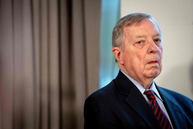Dick Durbin attends a press conference with an American delegation, consisting of senators and members of the House of Representatives, in Copenhagen, Denmark, on January 17, 2026. A bipartisan US Congress delegation visited Copenhagen to voice support for Denmark and Greenland, insisting that US President Donald Trump's designs on the Arctic island did not have the backing of the American people. The two-day visit comes alongside a European show of support in the form of a military reconnaissance mission to Greenland, a Danish autonomous territory. (Photo by Ida Marie Odgaard / Ritzau Scanpix / AFP) / Denmark OUT
