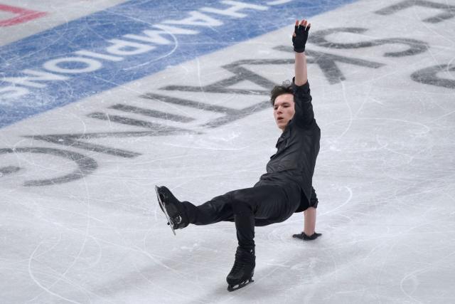 France's Francois Pitot performs during the men's free skating on the final day of the ISU Figure Ice Skating European Championships in Sheffield, northern England on January 17, 2026. (Photo by Toby Shepheard / AFP)