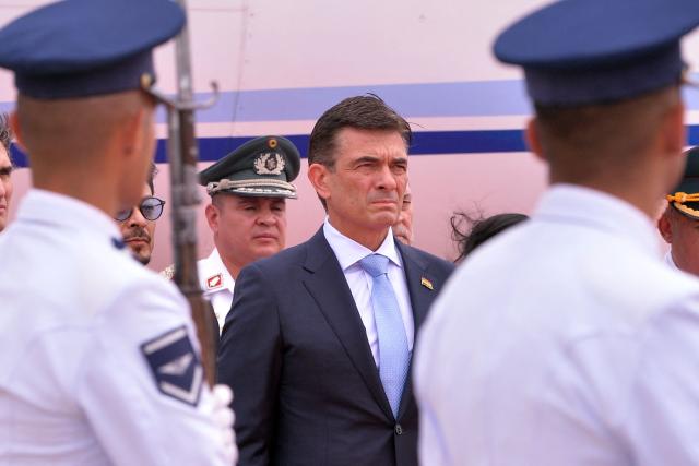 Bolivia's President Rodrigo Paz arrives at Silvio Pettirossi International Airport in Luque, Paraguay, for the signing ceremony of the agreement between the European Union and Mercosur, on January 17, 2026. The South American bloc Mercosur and the European Union will sign a deal on January 17, 25 years in the making, to create one of the world's biggest free trade areas at a time of growing protectionism and volatility. (Photo by Daniel Duarte / AFP)