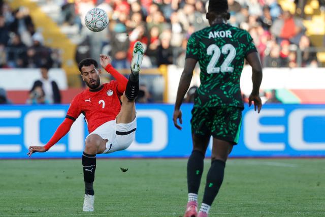 Nigeria's defender #02 Bright Osayi-Samuel controls the ball during the Africa Cup of Nations (CAN) third place football match between Egypt and Nigeria at the Mohammed V Stadium in Casablanca on January 17, 2026. (Photo by Abdel Majid BZIOUAT / AFP)