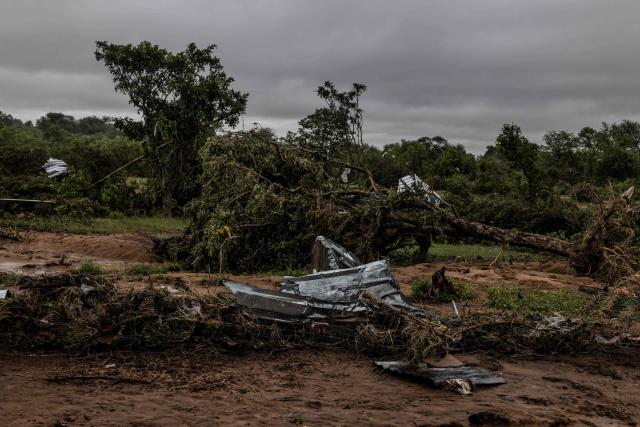 A general view of remnants of homes washed away following floods in Mbaula village, 50 km from Giyani on January 17, 2026 following heavy rains over much of the Limpopo Province, South Africa. Heavy rains have drenched the northeast of the country since late last year, claiming at least 30 lives. (Photo by Paul Botes / AFP)