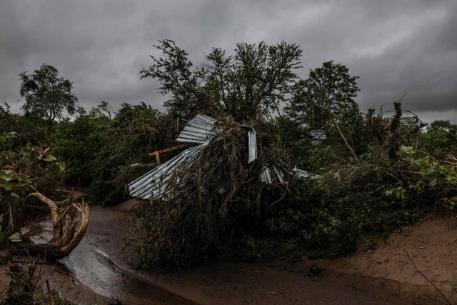 A general view of remnants of homes washed away following floods in Mbaula village, 50 km from Giyani on January 17, 2026 following heavy rains over much of the Limpopo Province, South Africa. Heavy rains have drenched the northeast of the country since late last year, claiming at least 30 lives. (Photo by Paul Botes / AFP)