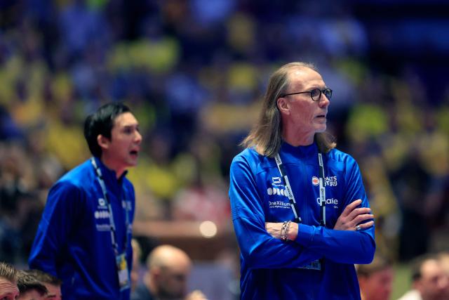 Netherlands' coach Staffan Olsson looks on during the EHF Euro 2026 group E preliminary round handball match between Sweden and The Netherlands in Malmo, Sweden, on January 17, 2026. (Photo by Andreas Hillergren/TT / TT News Agency / AFP) / Sweden OUT