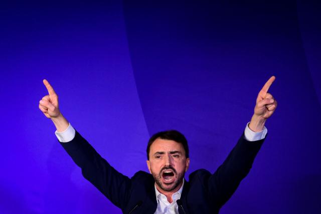 Mayor of Lyon Gregory Doucet gestures during his re-election campaign ahead of the 2026 municipal elections in Lyon, eastern France, on January 17, 2026. (Photo by OLIVIER CHASSIGNOLE / AFP)
