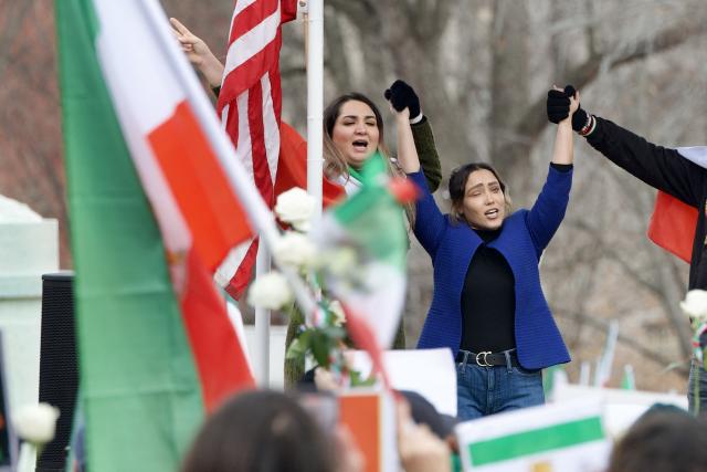 Iranian activist Sahar Hakimi, who was blinded after being shot by security forces during protests in Tehran, condemns the killing of Iranian protestors during a rally by outside the White House in Washington, DC, on January 17, 2026. The United States on January 15 said Iran halted 800 executions of protesters under pressure from President Donald Trump, after Gulf allies appeared to pull him back from military action over Tehran's deadly crackdown on demonstrations. Iran was shaken over the last week by some of the biggest anti-government protests in the history of the Islamic republic, although the demonstrations appear to have diminished over the last few days in the face of repression and a week-long internet blackout. (Photo by Amid FARAHI / AFP)